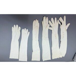 Vintage Women's White Gloves 3 Pairs Formal Prom Costume Long Gloves